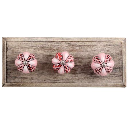 Red and Black Leaf Ceramic Melon Wooden Hooks